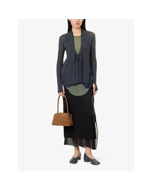 Oude Waag Blue Fishtail-Hem Ribbed Knitted Cardigan