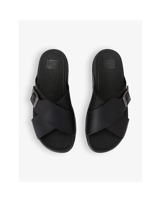 Fitflop Black Surfer Cross-strap Leather Sandals for men