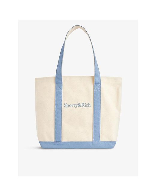 Sporty & Rich Blue Logo-embroidered Twin-handle Cotton Tote Bag