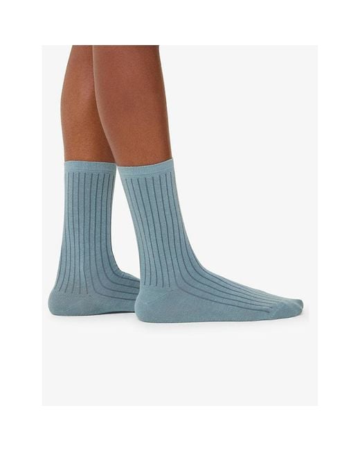 Whistles Blue Ribbed Pack Of Three Cotton-Blend Socks