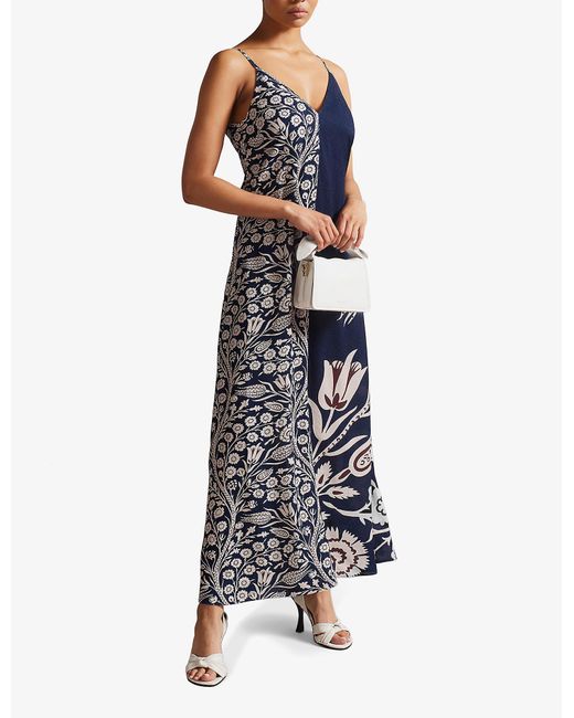 Ted Baker Synthetic Lucyle Floral-print Woven Maxi Dress in dk-Navy (Blue)  | Lyst