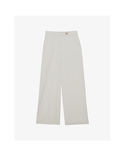 Reiss White Malin Wide-Leg Mid-Rise Woven Trousers