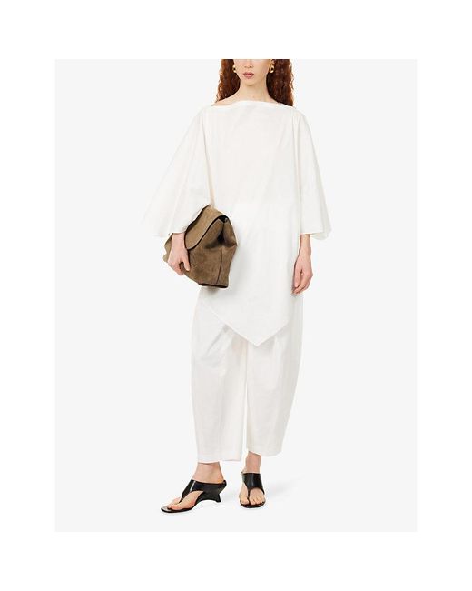 Ashlyn White Pallin Pleated Cropped-Leg Cotton Trousers