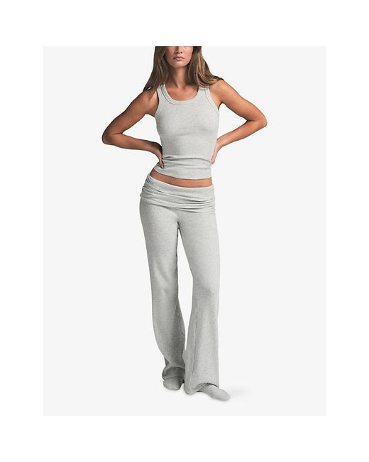 Skims White Scoop-Neck Ribbed Stretch-Cotton Tank Top
