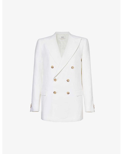 Bally White V-neck Double-breasted Regular-fit Linen Jacket for men