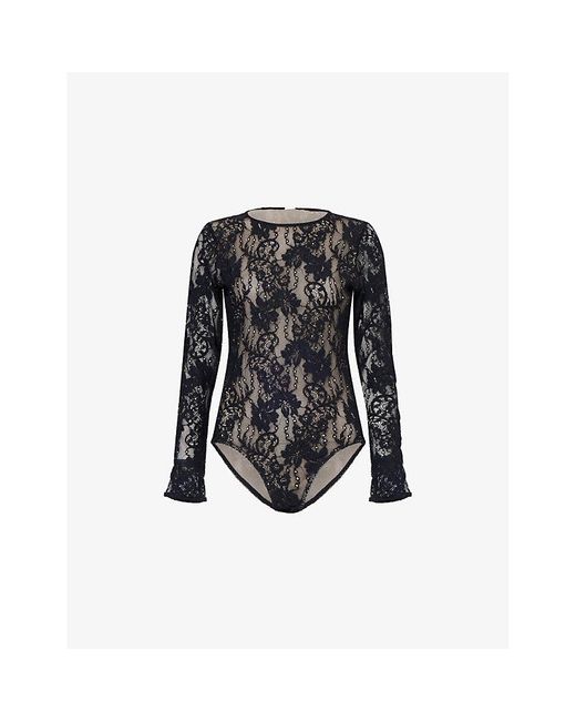 Zimmermann Black Lace Long-Sleeves Stretch-Woven Bodysuit