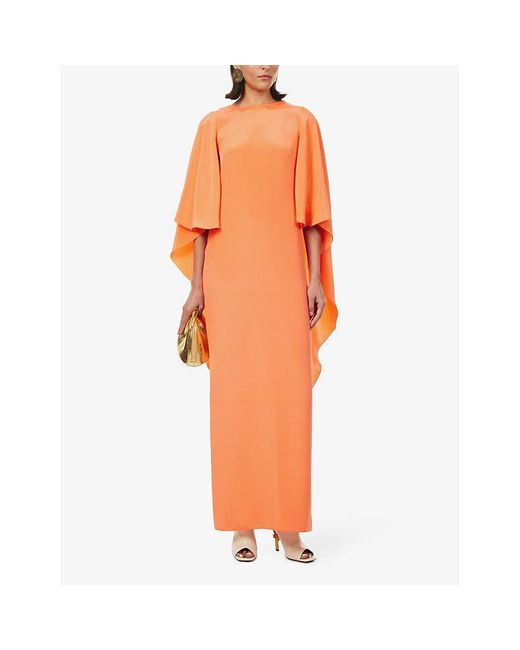 Max Mara Elegante Orange Baleari Cape-sleeve Silk Gown