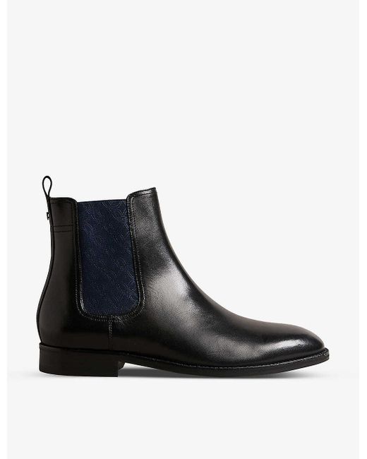 Ted Baker Black Lineus Pattern-embellished Leather Chelsea Boots for men