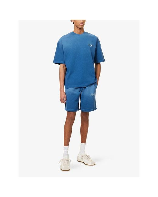The Couture Club Blue Spray-Wash Logo-Print Cotton T-Shirt for men