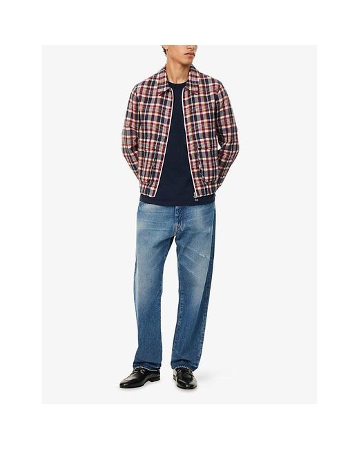 Drake's Red Rust & Ecru Check-Print Waxed Cotton Jacket for men