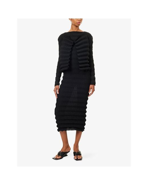 Issey Miyake Black June Spring Pleats Knit Midi Dress