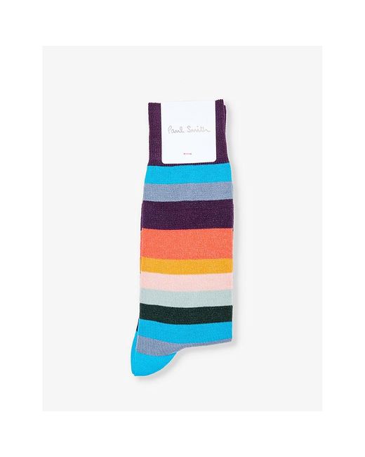 Paul Smith Blue Artist Stripe-pattern Cotton-blend Knitted Socks for men
