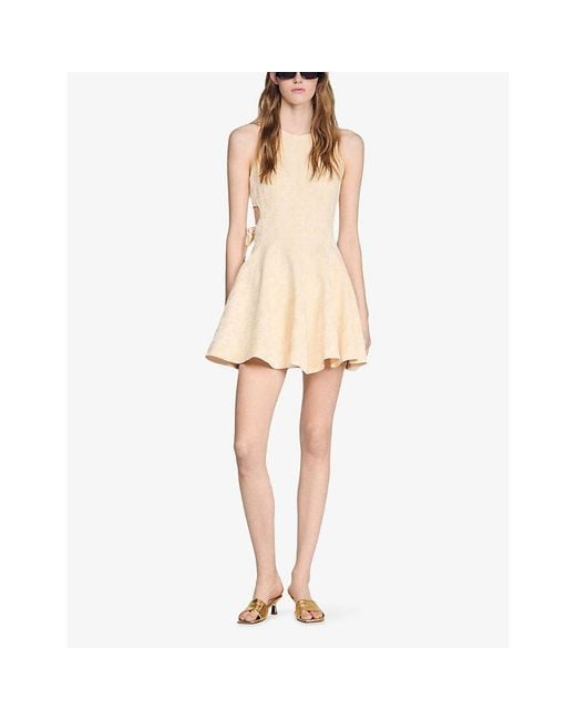 Sandro Natural Sleeveless Floral Woven Mini Dress