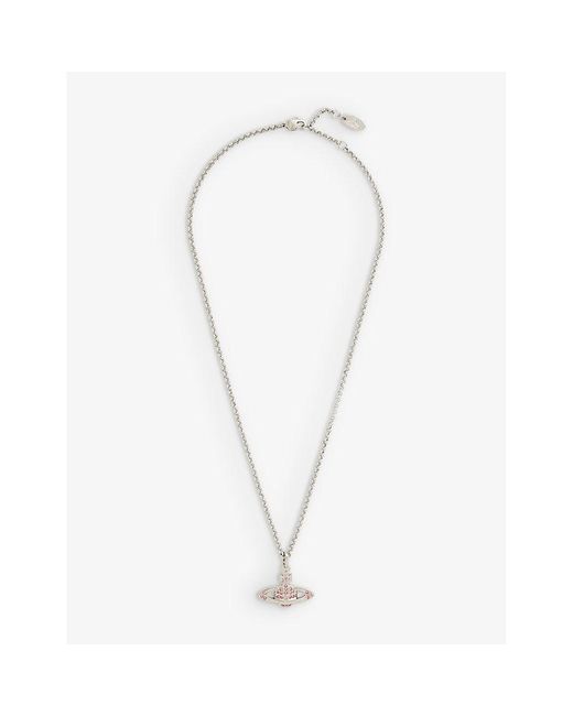 Vivienne Westwood White Mini Bas Relief Platinum-plated Brass And Cubic Zirconia Pendant Necklace
