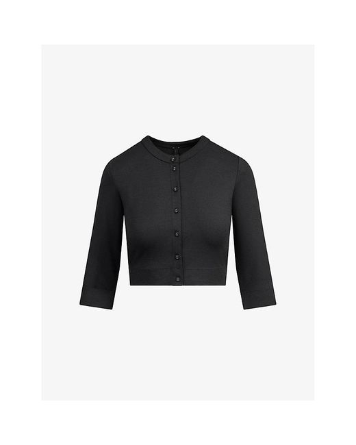 Skims Black Smooth Lounge Cropped Stretch-Modal Cardigan