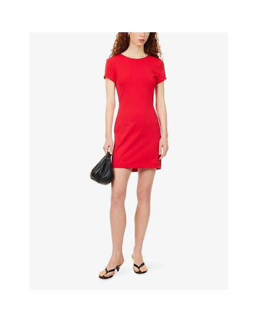 FRAME Red The Monaco Short-Sleeve Stretch-Woven Mini Dress