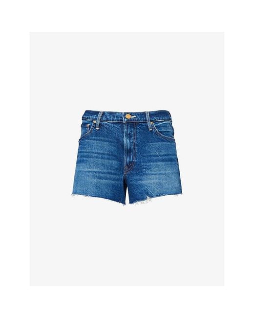 Mother Blue The Dodger Frayed-Hem Denim Shorts