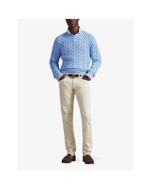 Polo Ralph Lauren Blue Crewneck Cable-Knit Cotton Jumper for men
