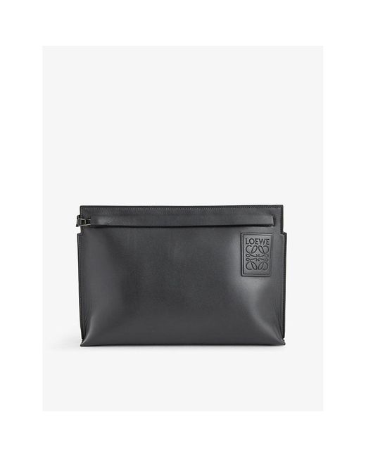 Loewe Gray Anagram-embellished Leather Pouch Bag for men