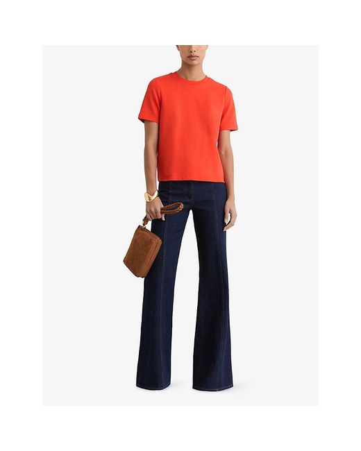 Reiss Red Josie Ribbed Stretch-Cotton T-Shirt