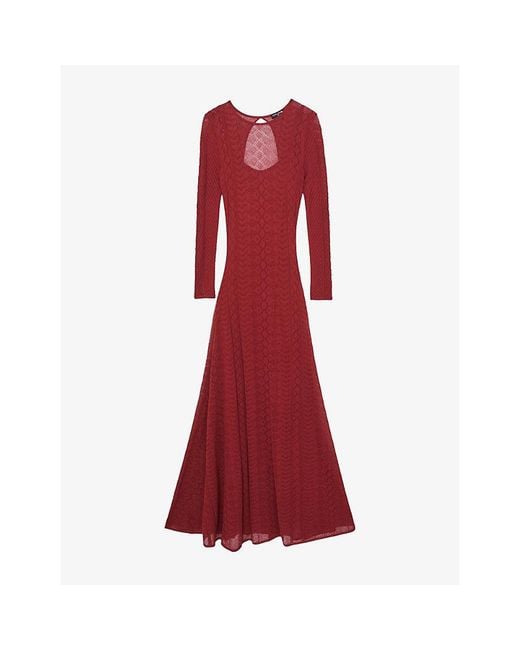 Reiss Red Ami Stitched Long-Sleeve Knitted Maxi Dress