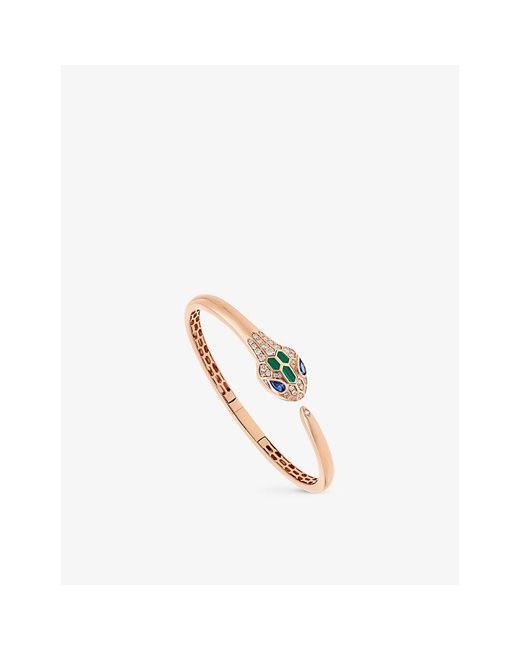 BVLGARI Metallic Serpenti Seduttori 18Ct Rose- 0.5Ct Round-Cut Diamond And 0.4Ct Sapphire Bangle Bracelet