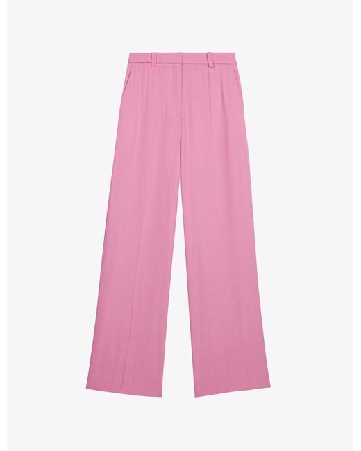 Maje Synthetic Pestale High-rise Wide Crepe Trousers in Pink - Lyst