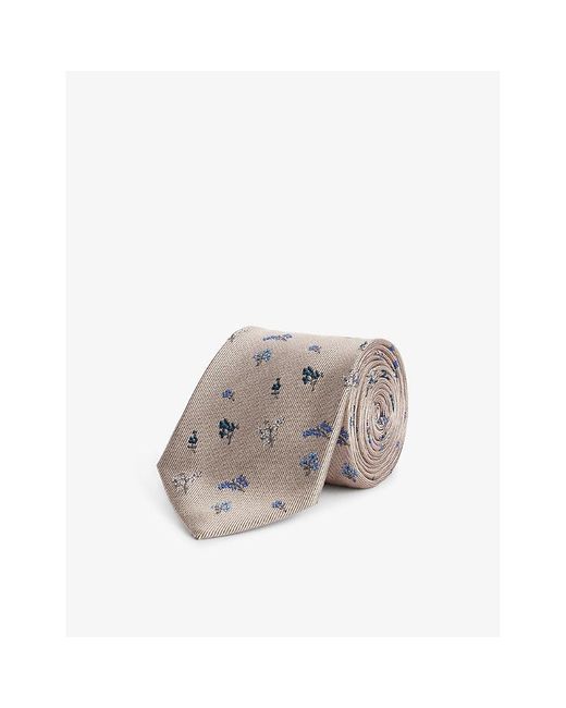 Paul Smith Gray Flower-embroidered Silk Tie for men