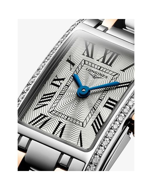 Longines White L5.258.5.79.7 Dolcevita Rectangular Stainless-Steel, 0.280Ct Diamond And Pvd Quartz Watch