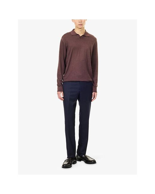 Corneliani Brown Open-Collar Virgin-Wool Polo Jumper for men