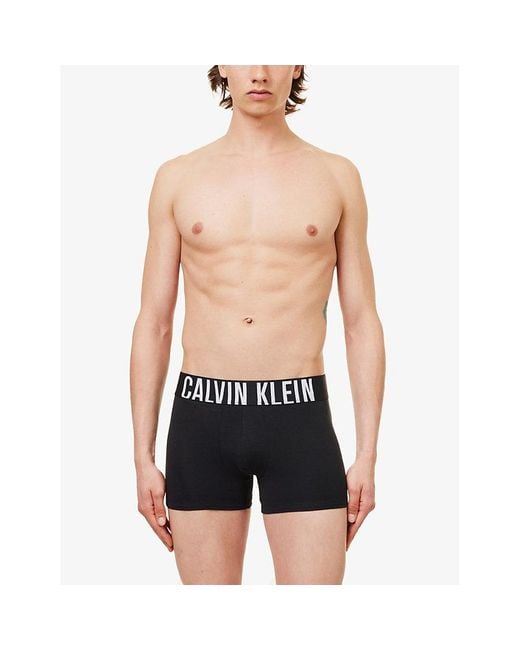 Calvin Klein Black Logo-waistband Pack Of Three Recycled Cotton-blend Trunk for men