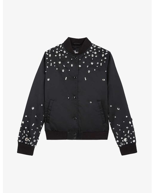 The Kooples Rhinestoneembellished Satin Bomber Jacket in Black Lyst