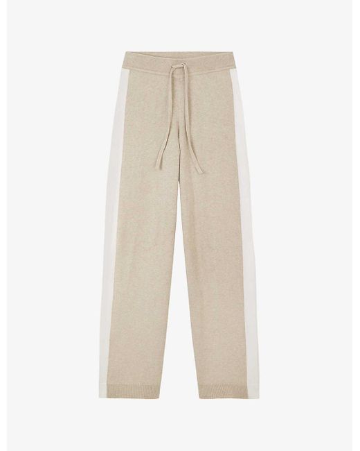 The White Company Natural Side-stripe Wide-leg Cotton And Silk-blend Trousers