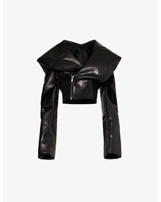 Rick Owens Black Flight High-neck Asymmetric Leather Jacket