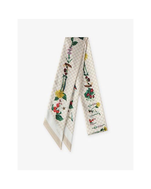 Mulberry White River Side Floral-Print Skinny Woven Scarf
