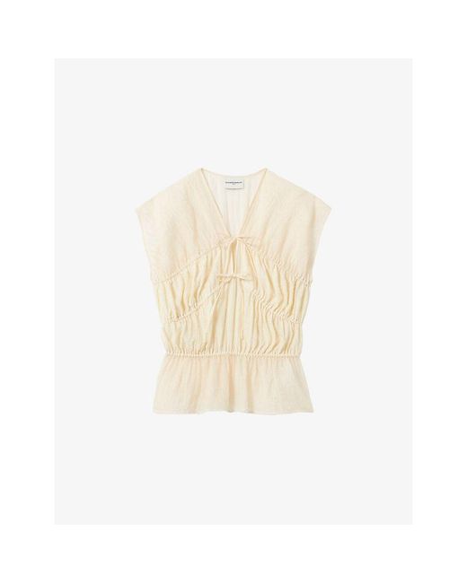 Claudie Pierlot Natural V-Neck Tie-Front Lyocell-Blend Top