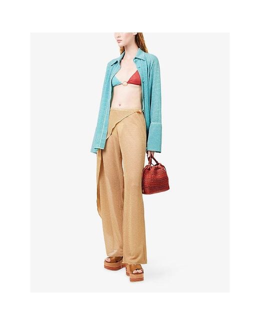 Oseree Natural Lumiere Beads Metallic Knit Trousers