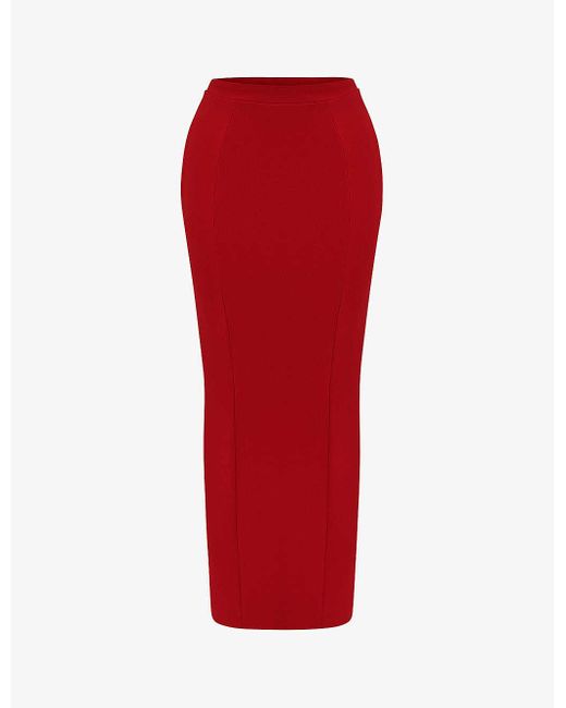 House Of Cb Nayara Slim-fit Woven Maxi Skirt in Red | Lyst