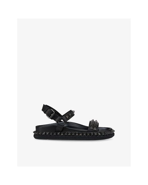 Christian Louboutin Black Pyrabizz Waxed-Leather Flat Sandals