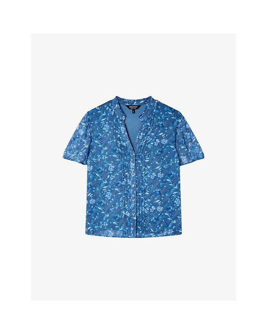 Whistles Blue Ditsy Floral-Print V-Neck Woven Blouse