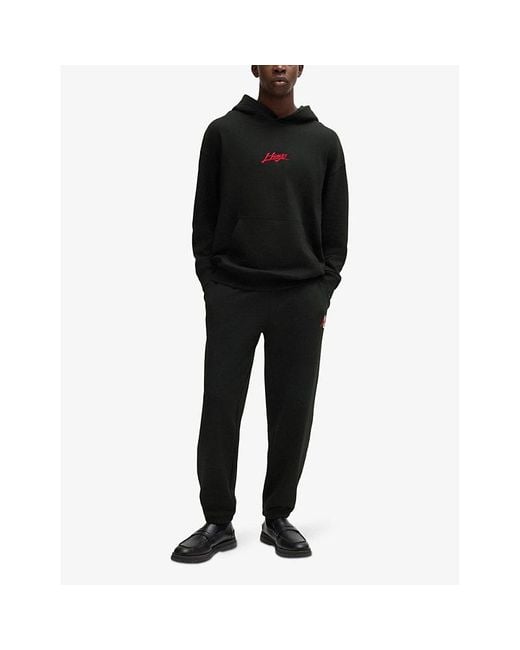 HUGO Black Leisure Logo-Print Cotton-Jersey Hoody for men