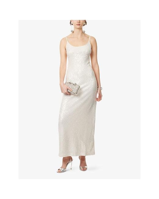 Needle & Thread White Yvonne Spaghetti-Strap Sequinned Gown