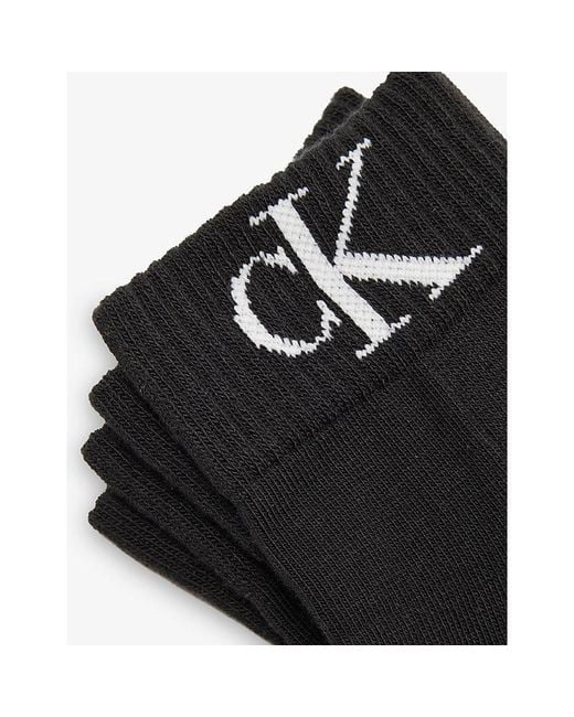 Calvin Klein Black Monogram Stretch-Cotton Quarter Socks Pack Of Two for men