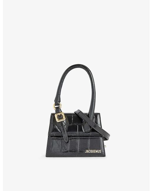 Jacquemus Black Le Chiquito Medium Croc-effect Leather Top-handle Bag