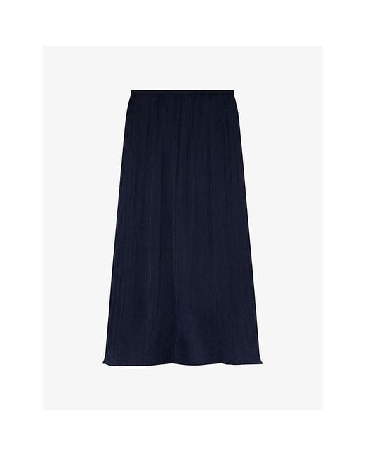 Whistles Women's Blue Plisse Column Woven Midi Skirt