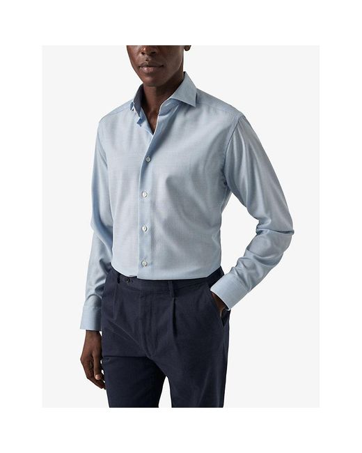 Eton of Sweden Blue Semi-solid Crease-resistant Slim-fit Merino-wool Shirt for men