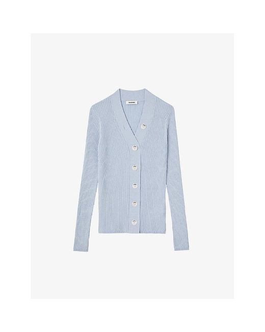 Sandro Ribbed Knitted Cardigan in Blue | Lyst Canada