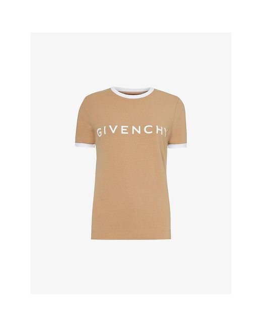 Givenchy Natural Brand-typography Ribbed-trim Cotton-jersey T-shirt