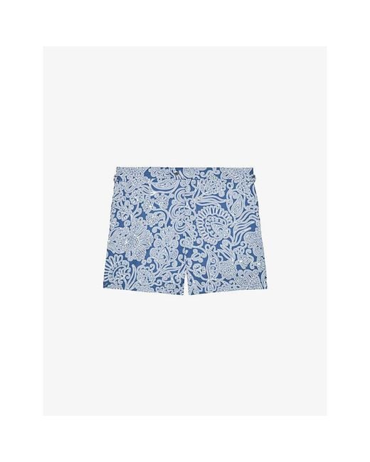 Reiss Blue Fallow Paisley-Print Swim Shorts for men
