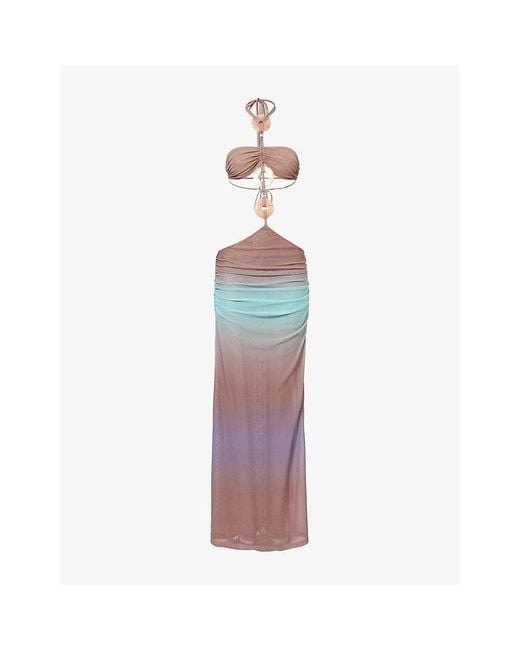 Jaded London Purple Embellished Cut-Out Stretch-Mesh Maxi Dress